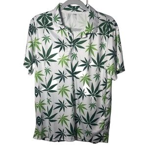 Cannabis Weed Leaf Golf Polo Shirt Unisex Short Sleeve Button Collar M